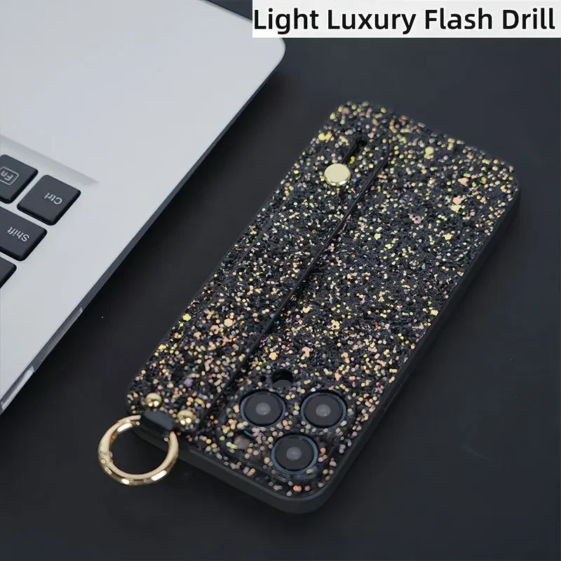 iPhone 15 14 13 12 11 Wristband Flash Powder Phone Case