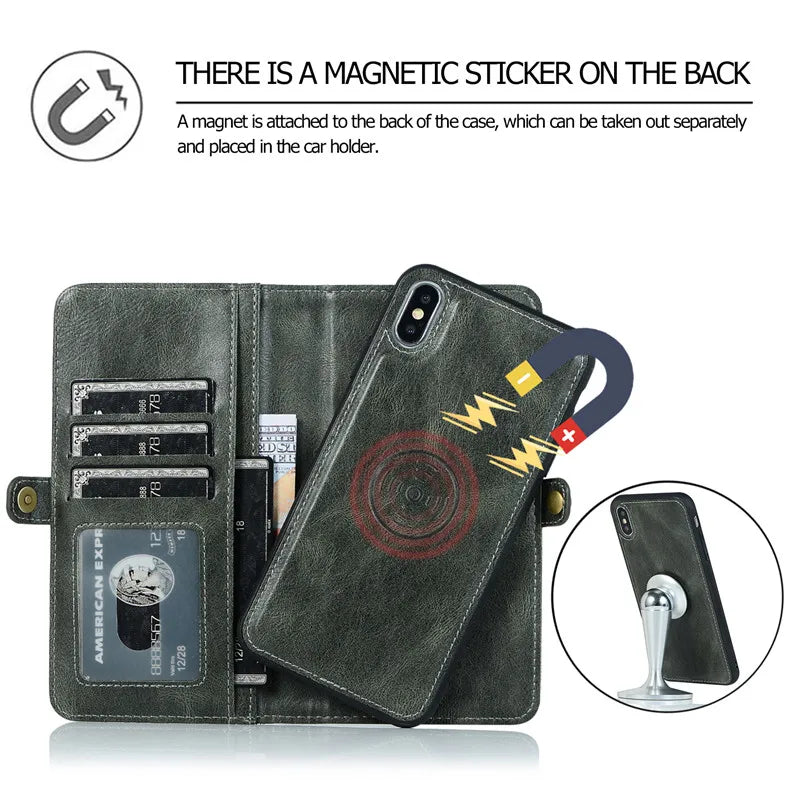 iPhone 15 14 Magnetic Flip Leather Case