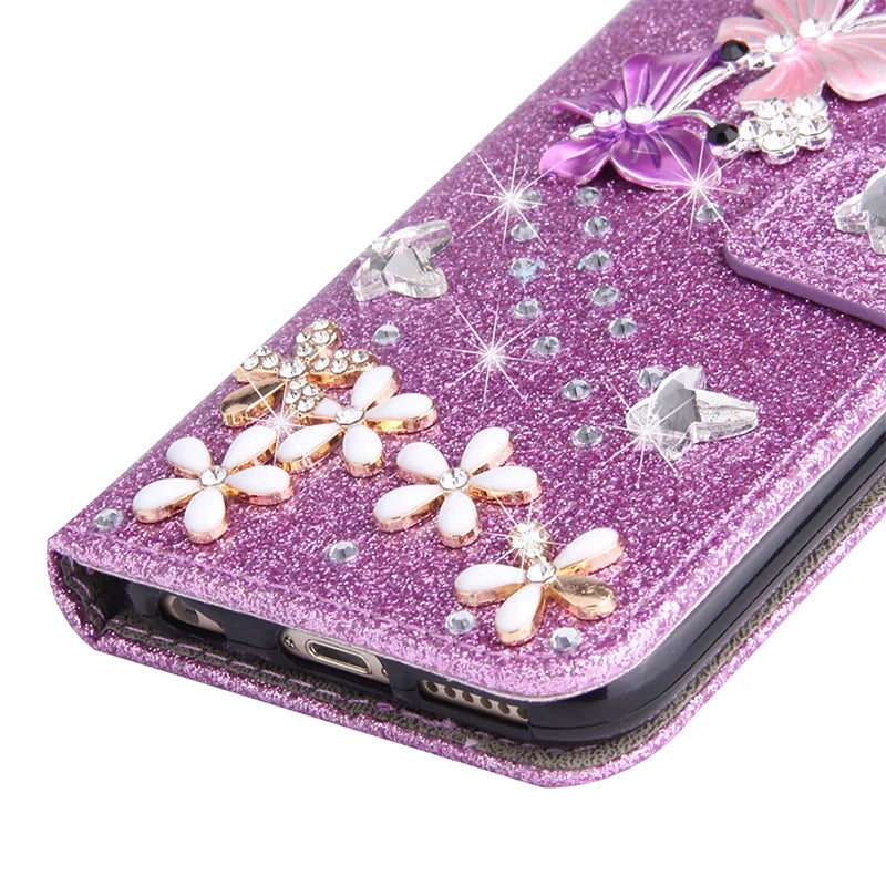 Samsung Galaxy S24 S23 S22 S21 S20 Wallet Glitter Phone Case