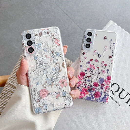 Samsung Galaxy S24 S23 S22 Flower Floral Clear Case