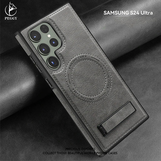 Samsung Galaxy S24 S23 S22 Leather Magnetic Wireless Charging Case