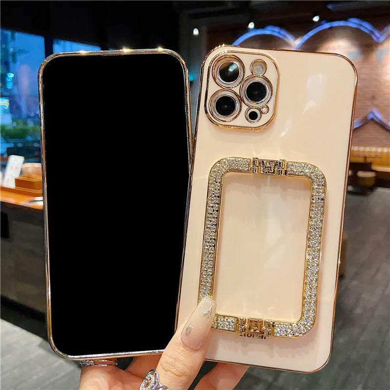 iPhone 15 14 Korean Glitter Square Holder Case