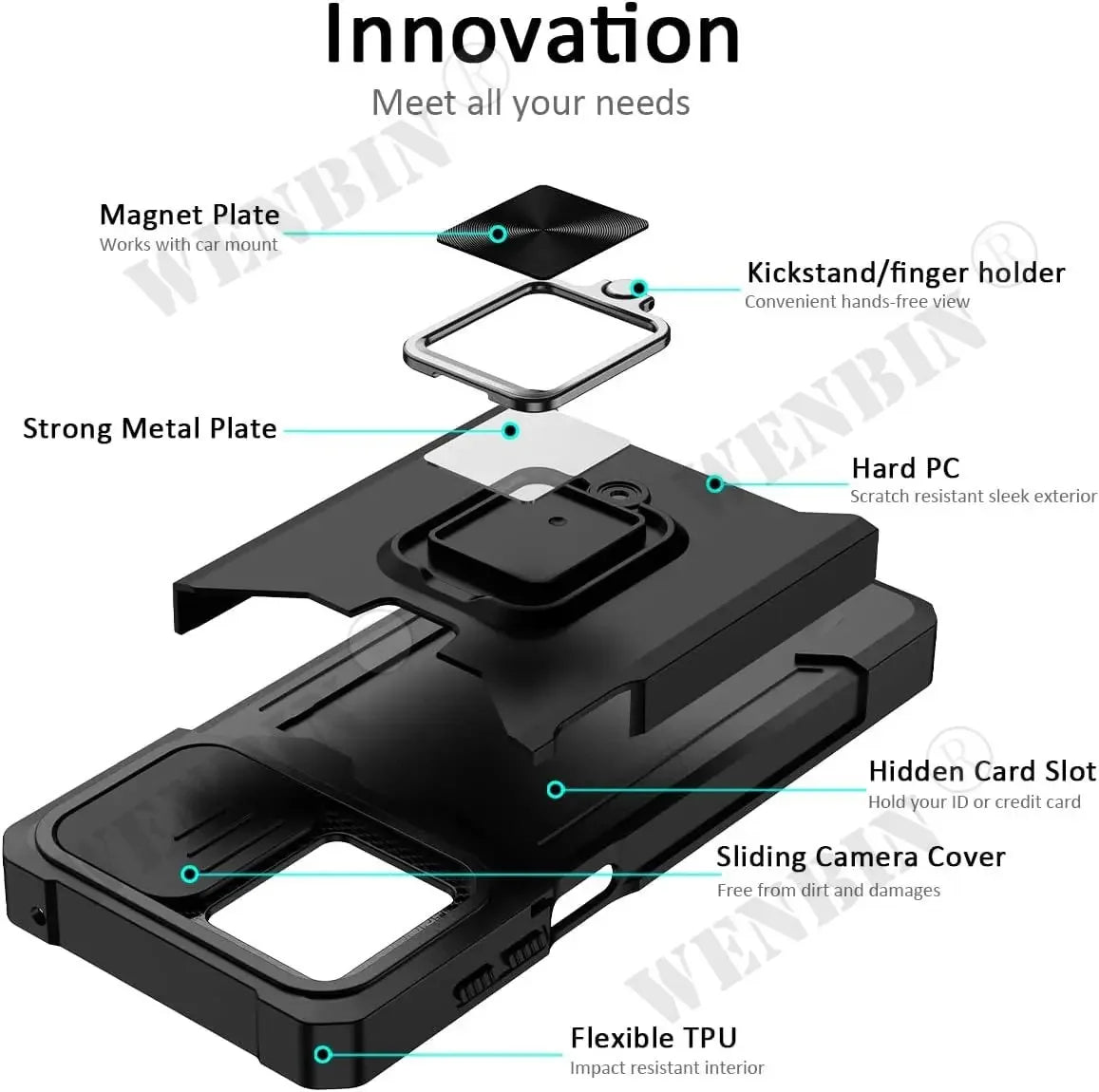 Samsung Galaxy A13 A14 A33 A34 A53 A54 Cubierta de cámara deslizante Anillo de soporte magnético protector resistente 