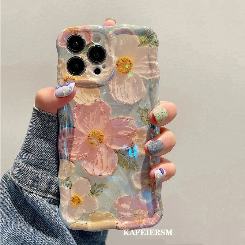 iPhone 14 13 12 11 Laser Blue Light Flowers Case