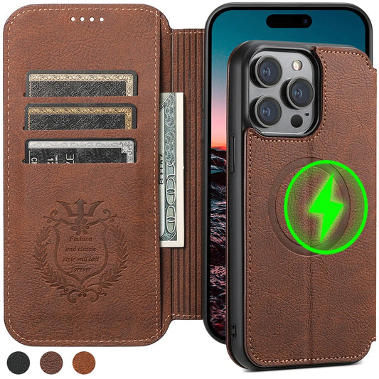 iPhone 15 14 13 12 Flip Wallet PU Leather Case