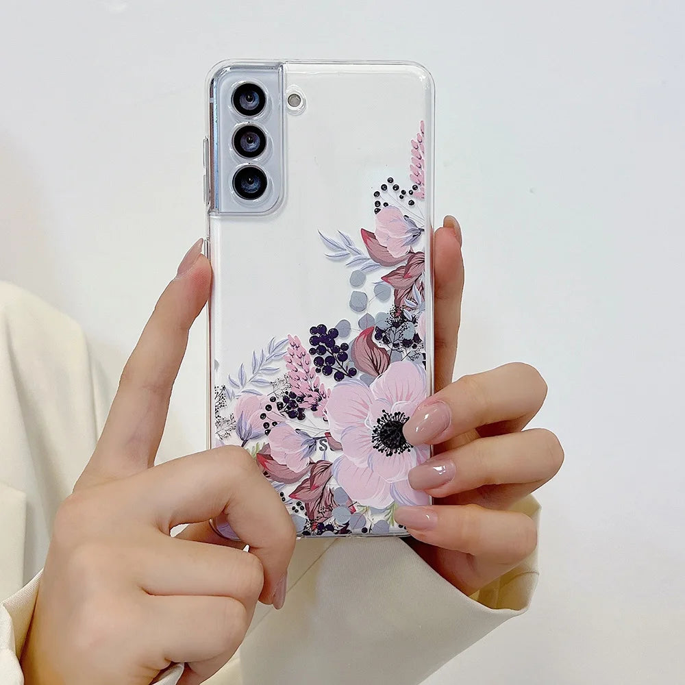 Samsung Galaxy S24 S23 S22 Flower Floral Clear Case