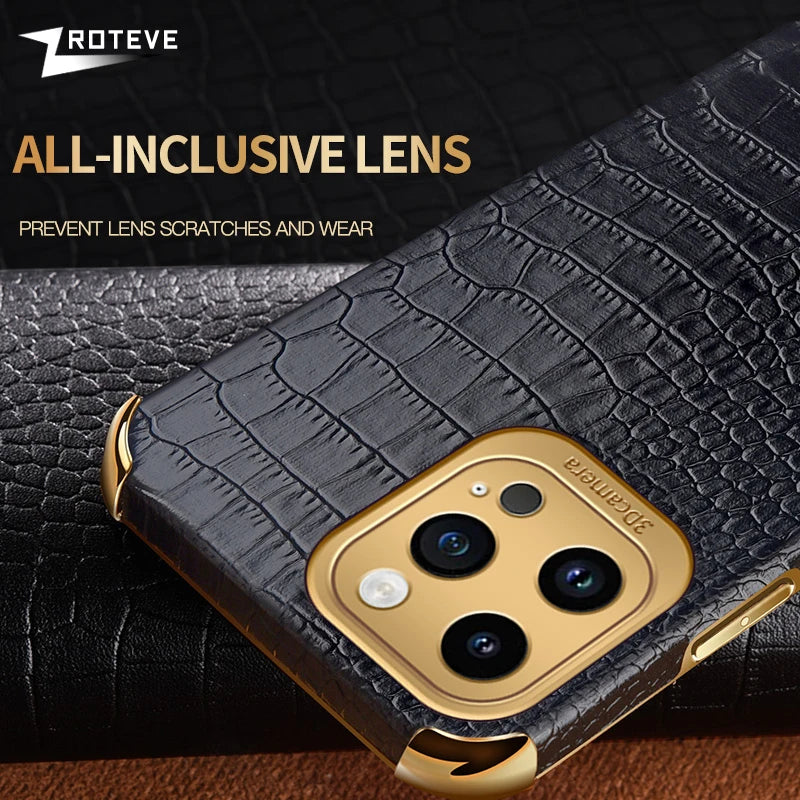 iPhone 15 14 Silicone Crocodile Leather Case