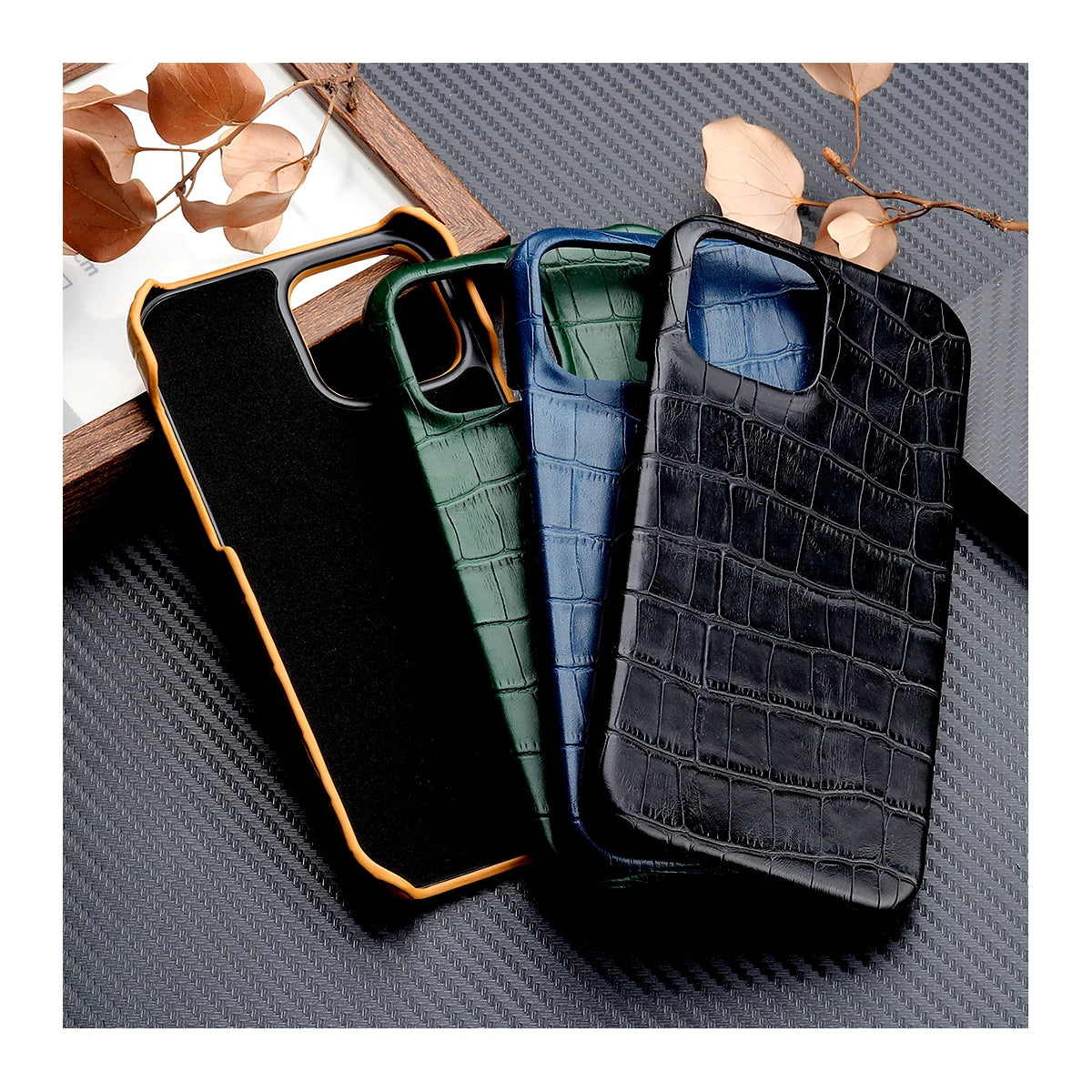 iPhone 15 14 13 12 11 Crocodile Grain PU Leather Case