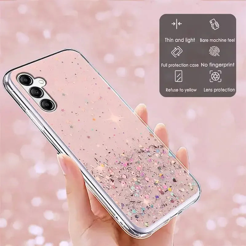 Samsung Galaxy A14 A15 A24 A25 A34 A35 A54 A55 4G 5G Silver Foil Bling Glitter Case