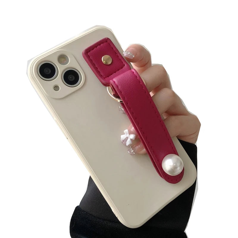 iPhone 14 13 12 11  PU Leather Wrist Support Case