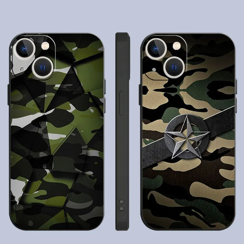 iPhone 15 14  Shockproof Black Cover Military Camouflage Green