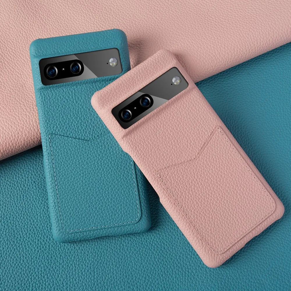 Funda para teléfono Google Pixel 6 6A 6Pro con tarjetero de cuero genuino 