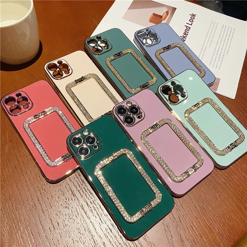 iPhone 15 14 Korean Glitter Square Holder Case