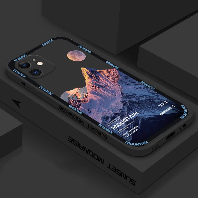 iPhone 13 12 11 Funda de silicona para teléfono con paisaje