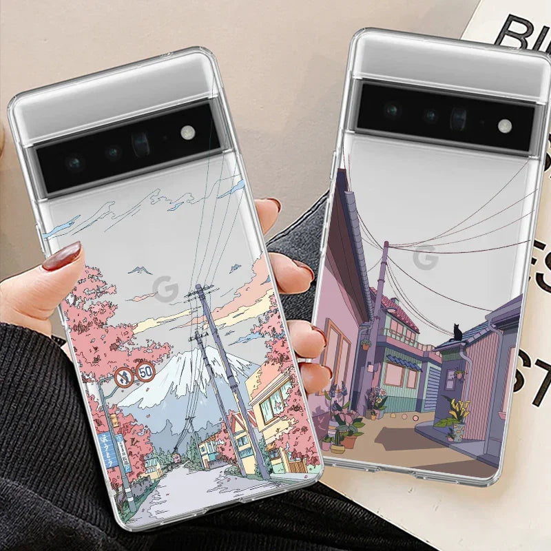 Google Pixel 8 7 6 Pro A Japan Anime Landscape Case