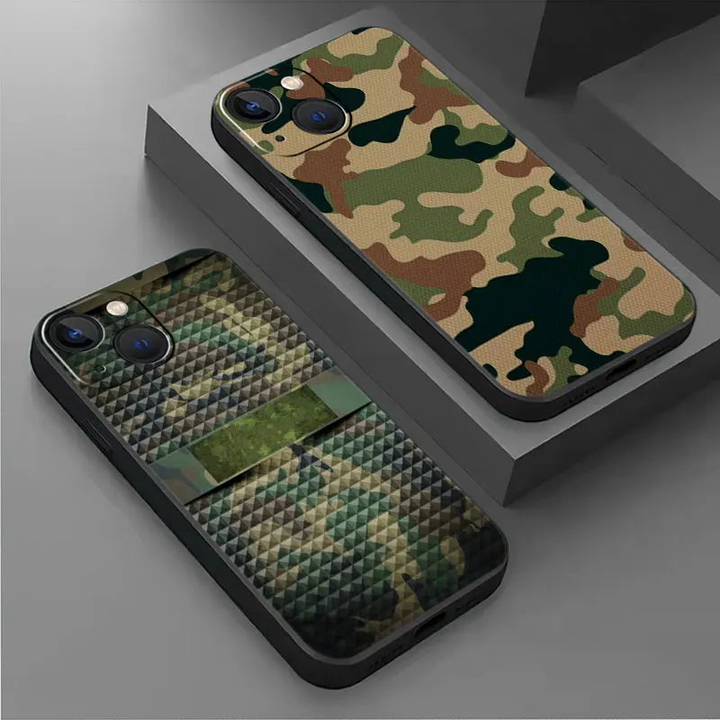 iPhone 15 14  Shockproof Black Cover Military Camouflage Green