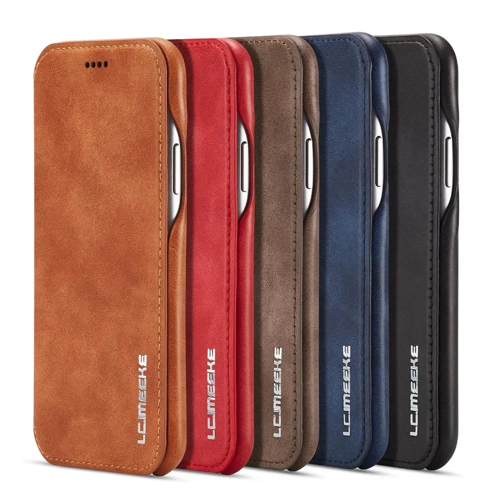 iPhone 15 14 13 12 11 Genuine Leather Flip Case