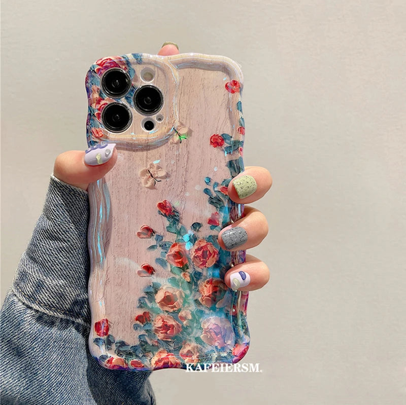 iPhone 14 13 12 11 Laser Blue Light Flowers Case