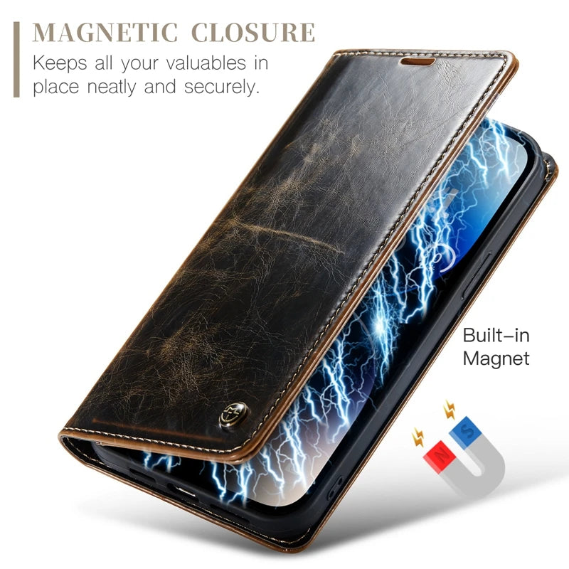 iPhone 15 14 13 12 11 Luxury Leather Flip Wallet Case