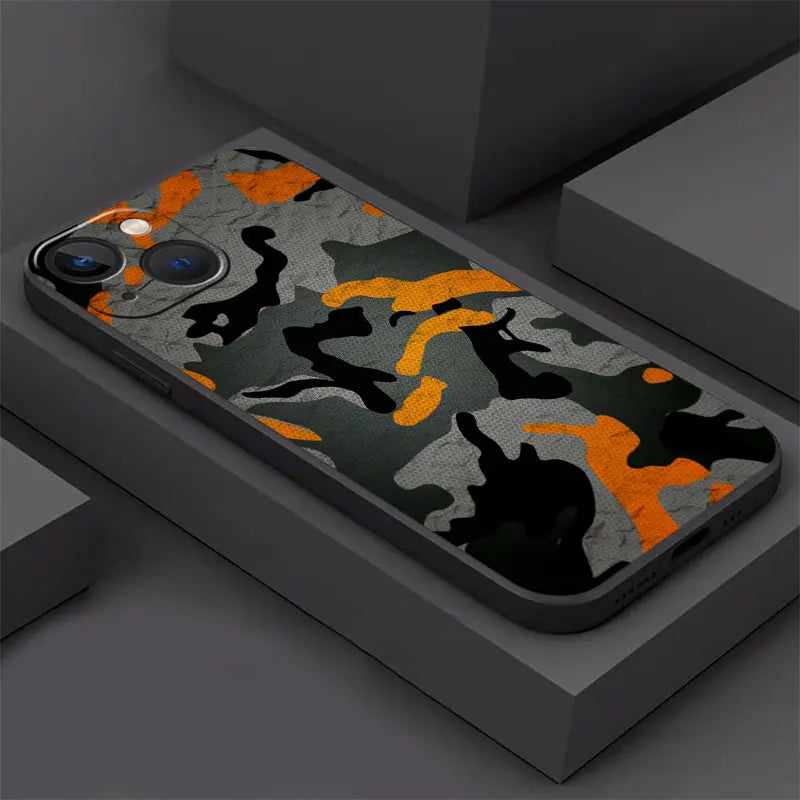 iPhone 15 14  Shockproof Black Cover Military Camouflage Green