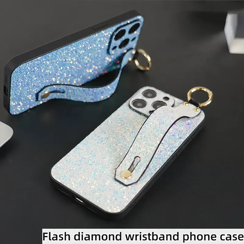 iPhone 15 14 13 12 11 Wristband Flash Powder Phone Case