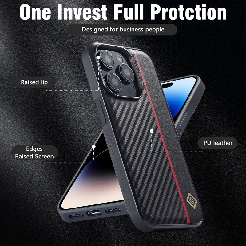 iPhone 15 14 13 12 11 Ultrathin Carbon Fiber Leather Case