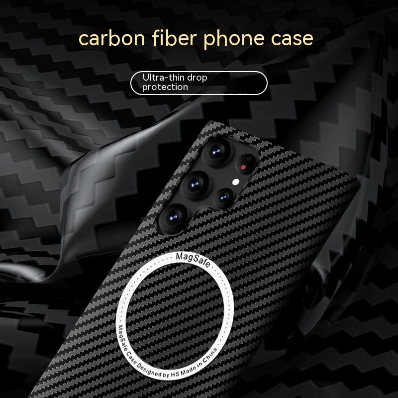 Samsung Galaxy S24 S23 S22 S21 Carbon Fiber Textured Magnetic Phone Case