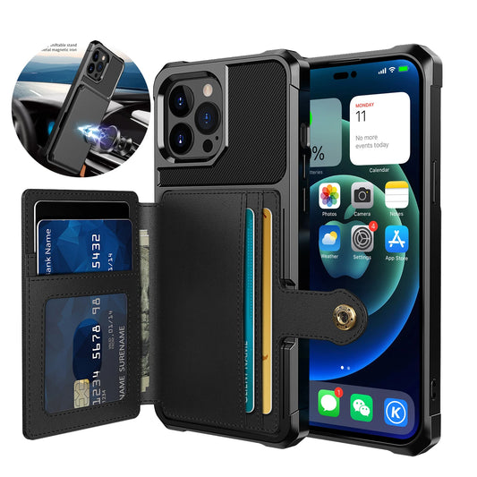 iPhone 15 14 13 12 11 Magnetic Wallet Leather Case