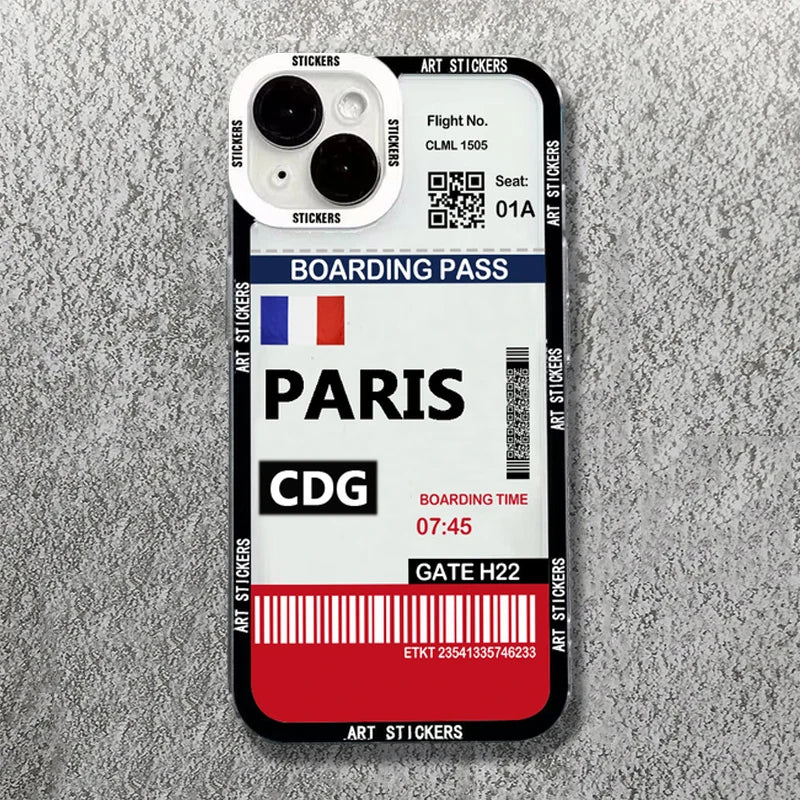 iPhone 15 14 13 Travel Ticket Label Soft Case