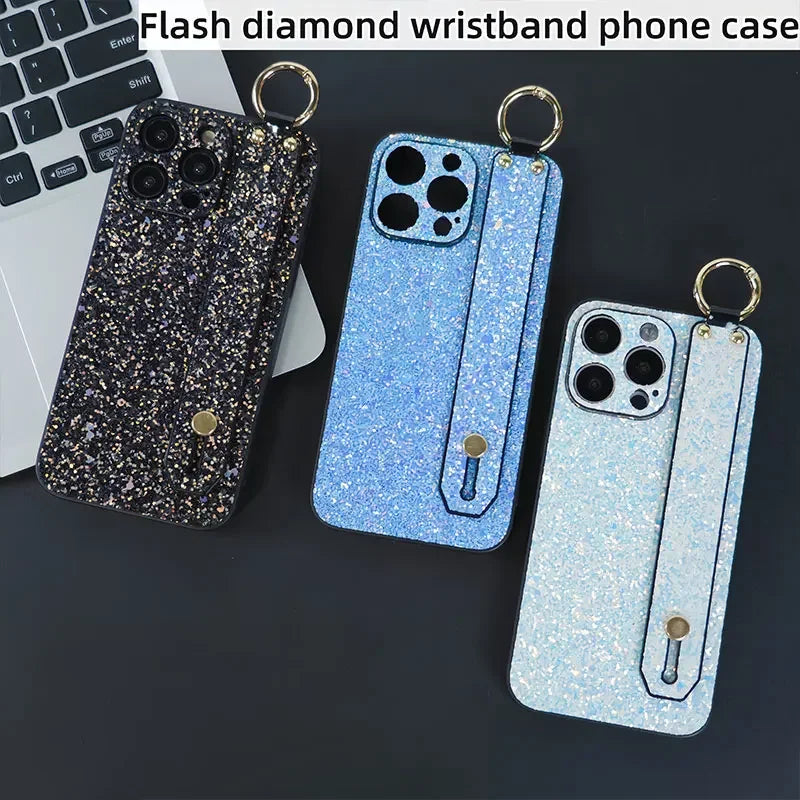 iPhone 15 14 13 12 11 Wristband Flash Powder Phone Case