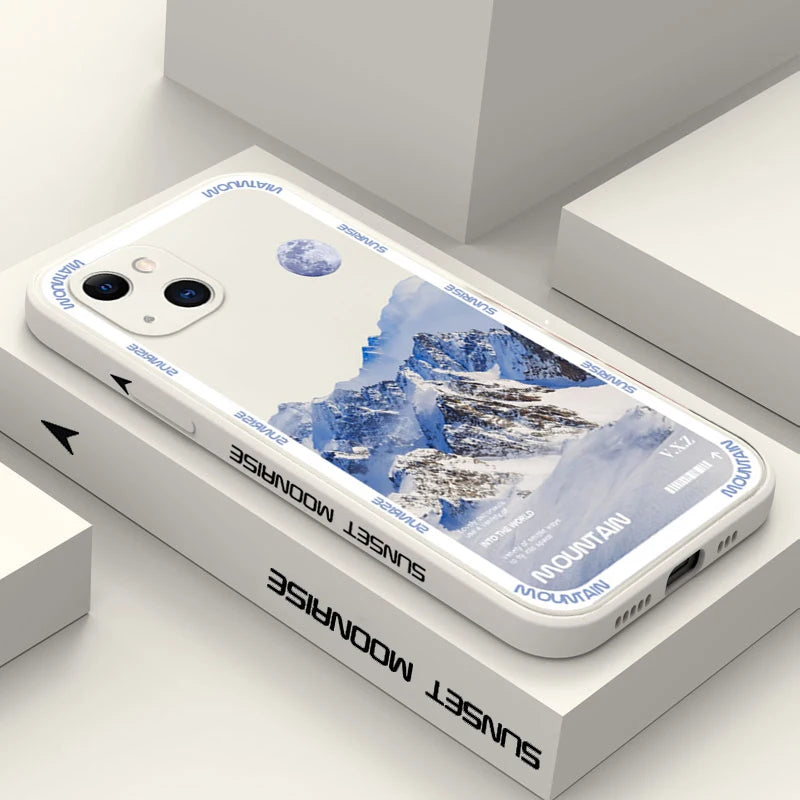 iPhone 13 12 11 Funda de silicona para teléfono con paisaje