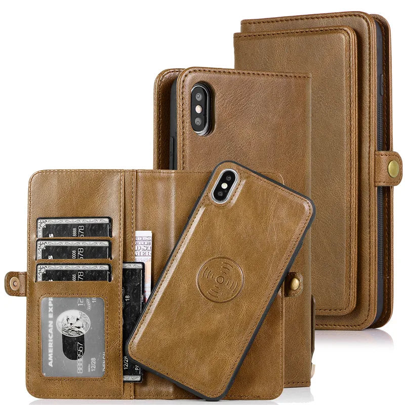 iPhone 15 14 13 12 11 Magnetic Flip Leather Case