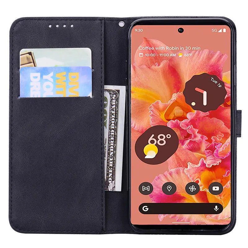 Funda de cuero con mariposa para Google Pixel 7 6