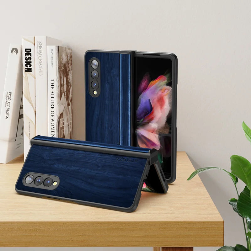 Samsung Galaxy Z Fold 4 Fold5 zfold3 5G bamboo wood pattern Leather cover