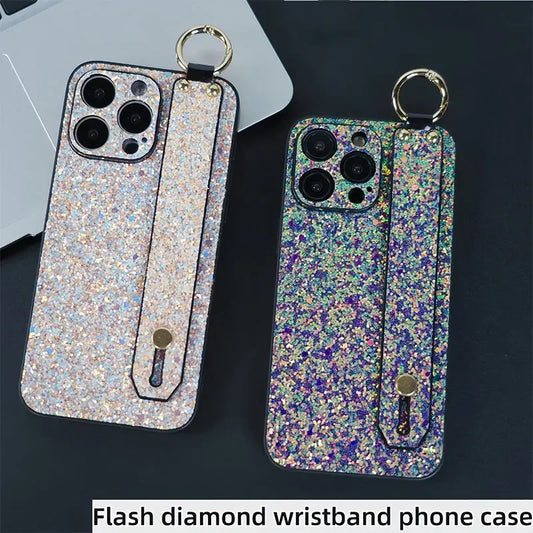 iPhone 15 14 13 12 11 Wristband Flash Powder Phone Case