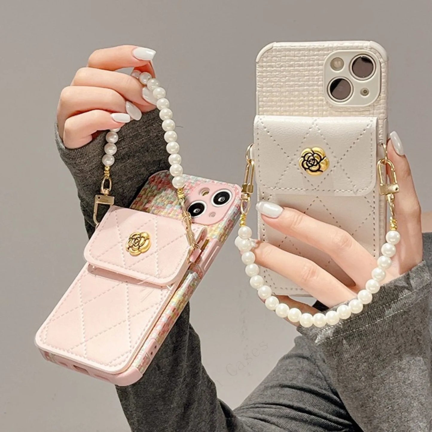 iPhone 15 14 13 12 11 Pearl Chain Strap Phone Case