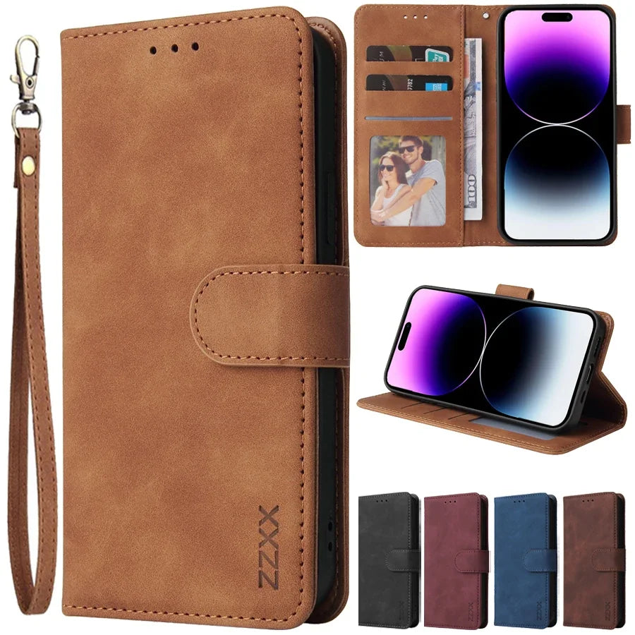 iPhone 15 14 13 12 11 ZZXX PU Leather Wallet Case