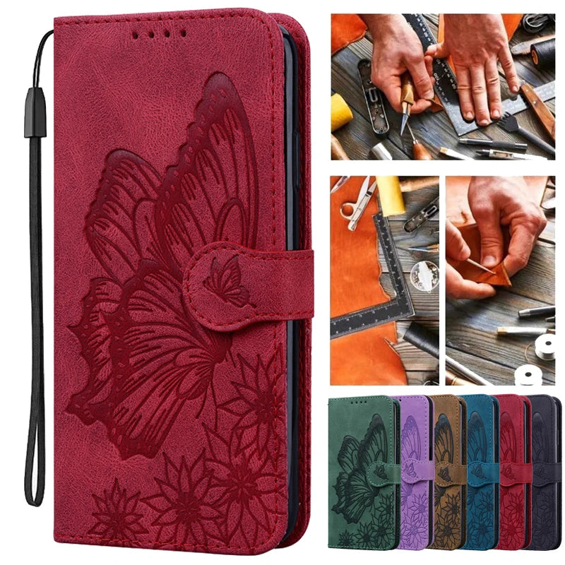 Funda de cuero con mariposa para Google Pixel 7 6