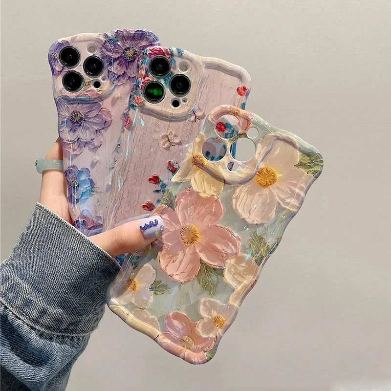 iPhone 14 13 12 11 Laser Blue Light Flowers Case