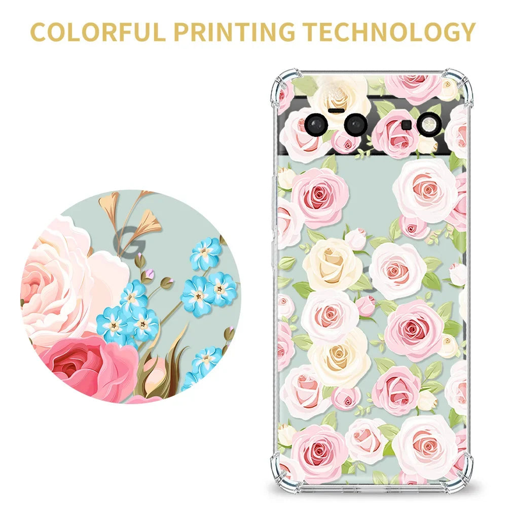 Google Pixel 8 7 6 TPU Flower Leaf Transparent Phone Case