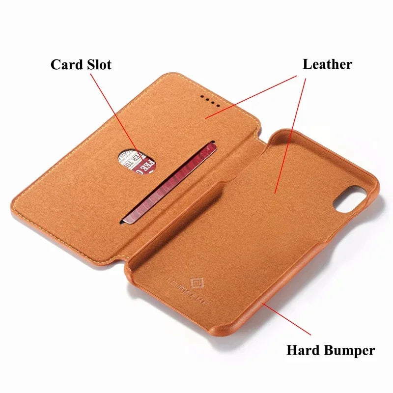 iPhone 15 14 13 12 11 Genuine Leather Flip Case