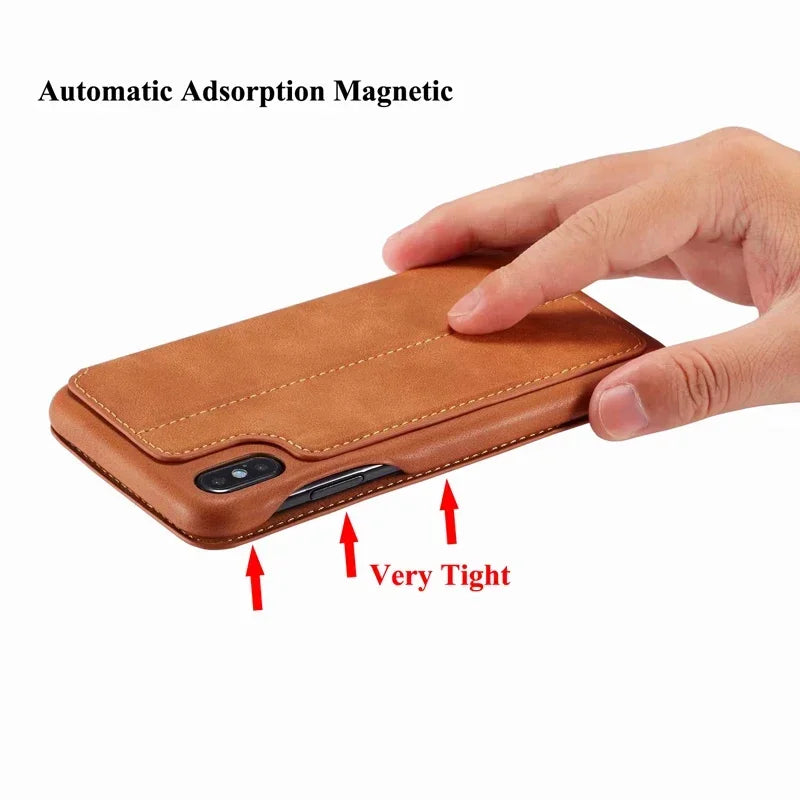 iPhone 15 14 13 12 11 Genuine Leather Flip Case