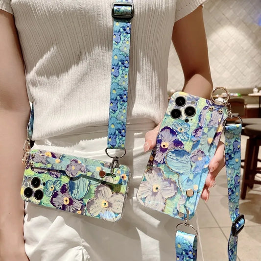 Samsung Galaxy S24 S23 S22 S21 S20 Ultra Plus FE Oil Painting Crossbody Strap Case