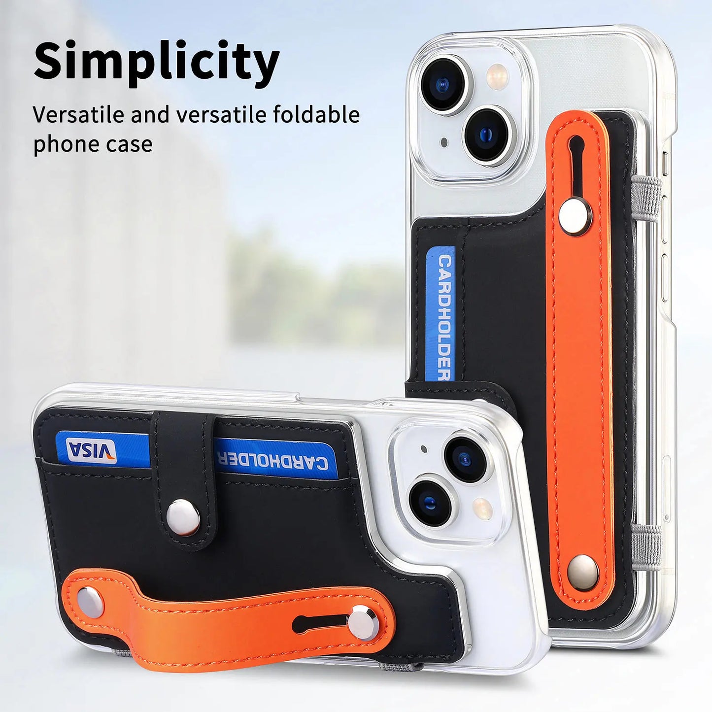 iPhone 15 14  Card Holder Wrist Strap Case