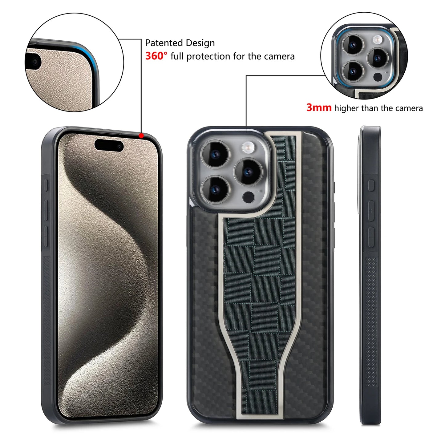 iPhone 15 14 Carbon Fiber/Leather/Metallic Hybrid Case